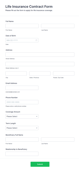 Life Insurance Contract Form Template