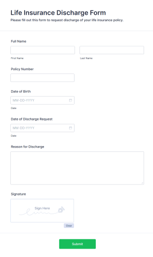 Life Insurance Discharge Form Form Template