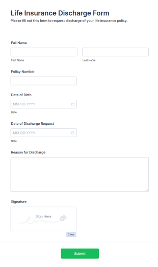 Life Insurance Discharge Form Template