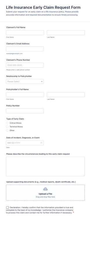 Life Insurance Early Claim Request Form Template