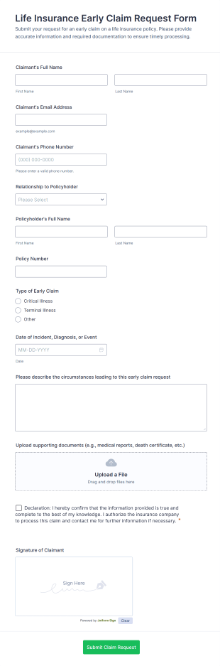 Life Insurance Early Claim Request Form Template