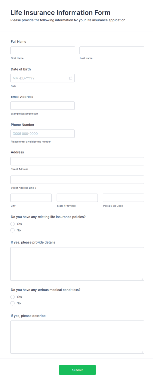 Life Insurance Information Form Template
