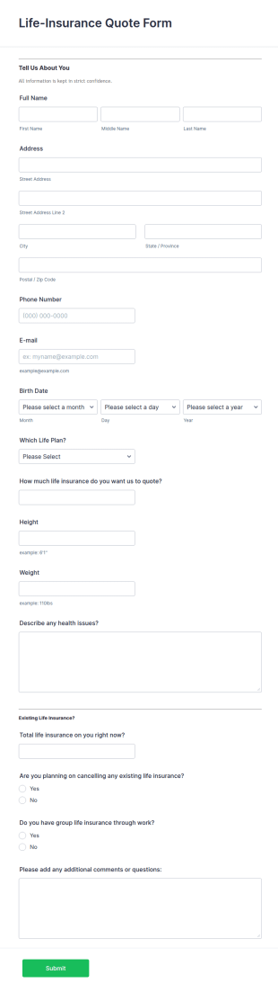 Life Insurance Quote Form Template