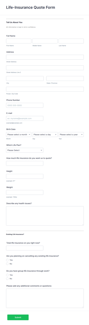 Life Insurance Quote Form Template
