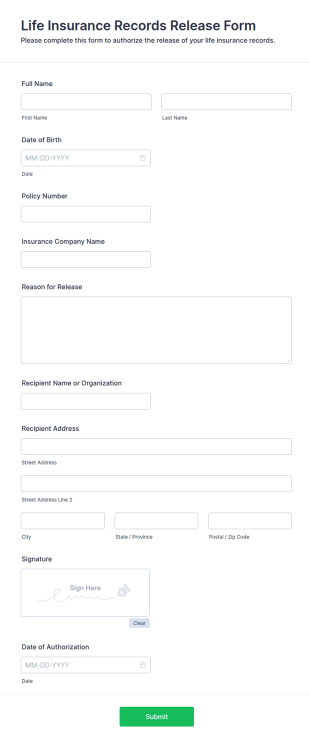 Life Insurance Records Release Form Template