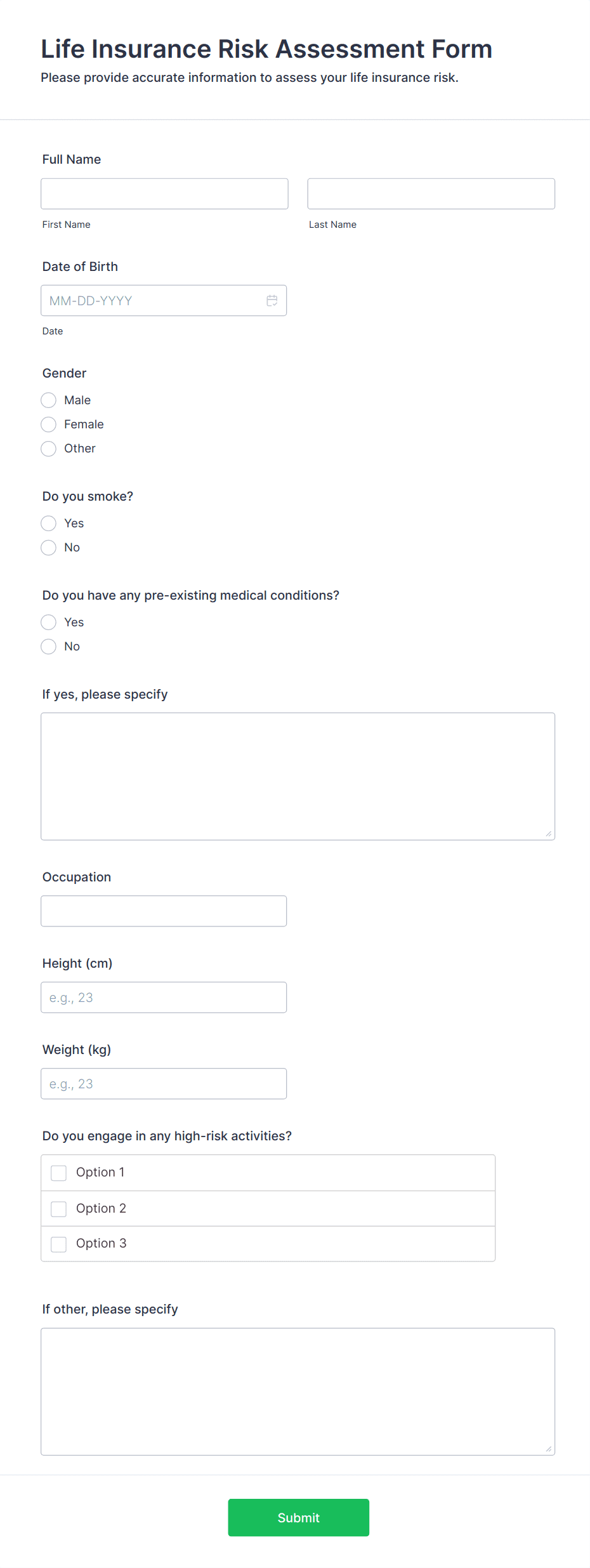 Life Insurance Risk Assessment Form Template | Jotform
