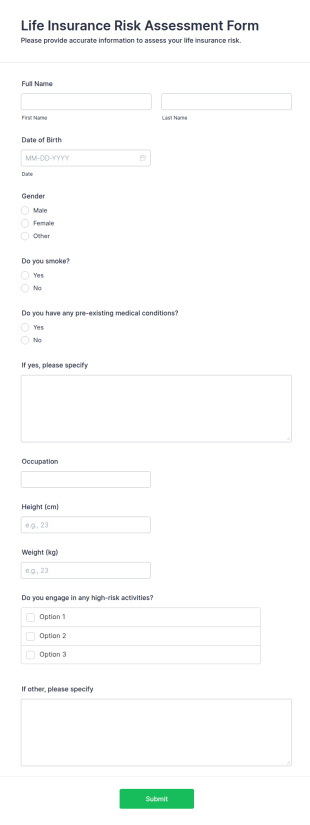Life Insurance Risk Assessment Form Template
