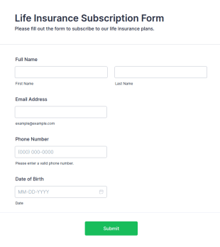 Life Insurance Subscription Form Template