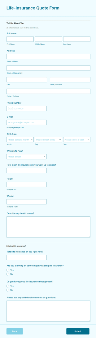 Life Insurance Quote Form Template