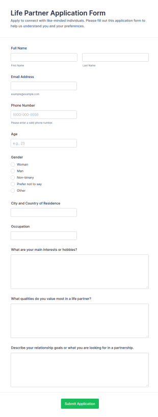 Life Partner Application Form Template
