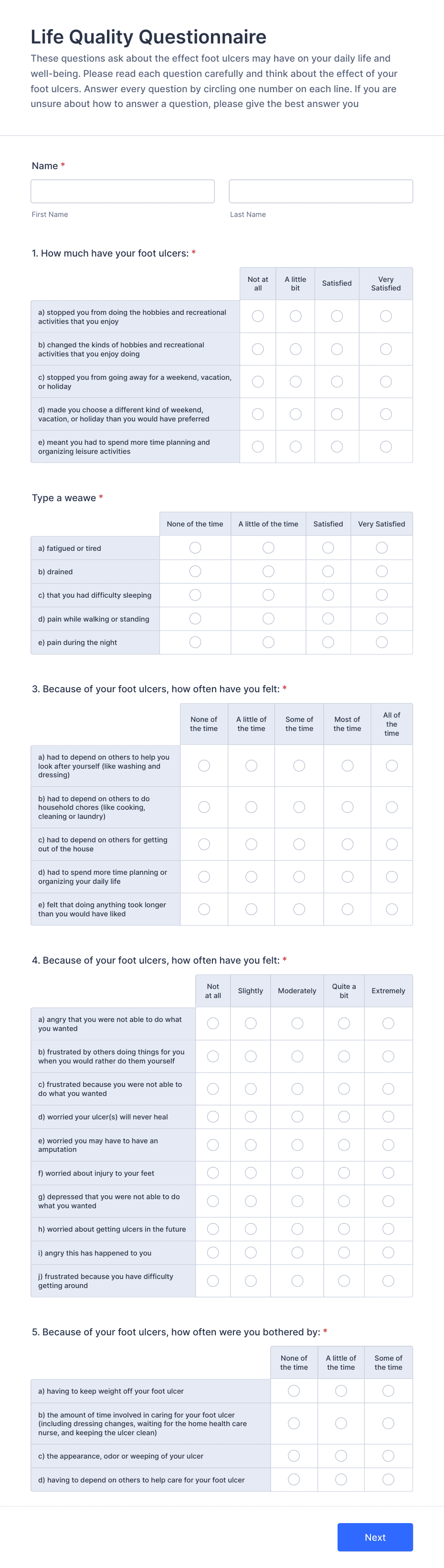 Life Quality + UK diabetes diet Questionnaire Form Template Jotform