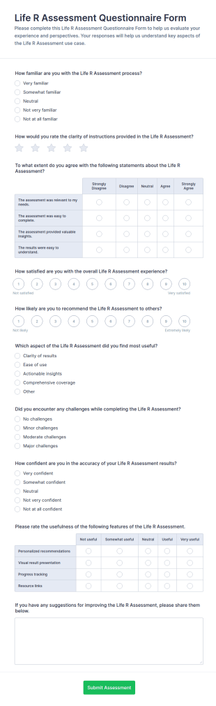 Life R Assessment Questionnaire Form Template