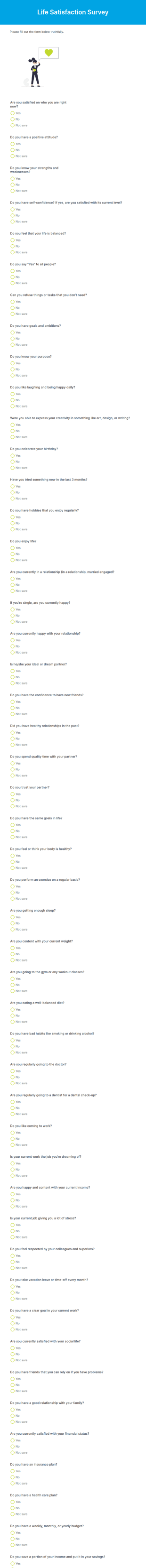 Life Satisfaction Survey Form Template