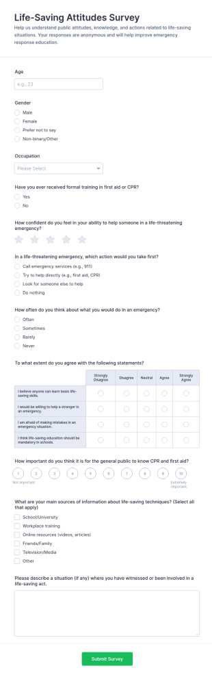 Life Saving Attitudes Survey Form Template