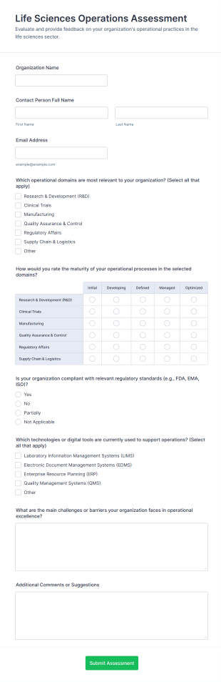 Life Sciences Operations Assessment Form Template