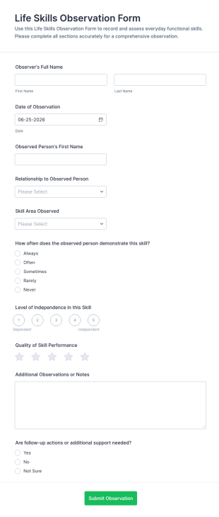 Life Skills Observation Form Template