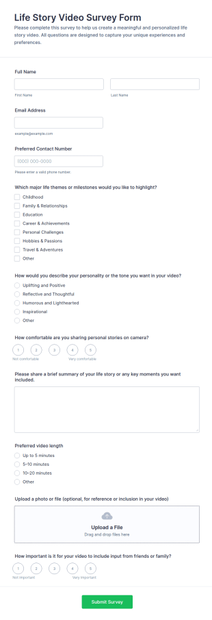 Life Story Video Survey Form Template