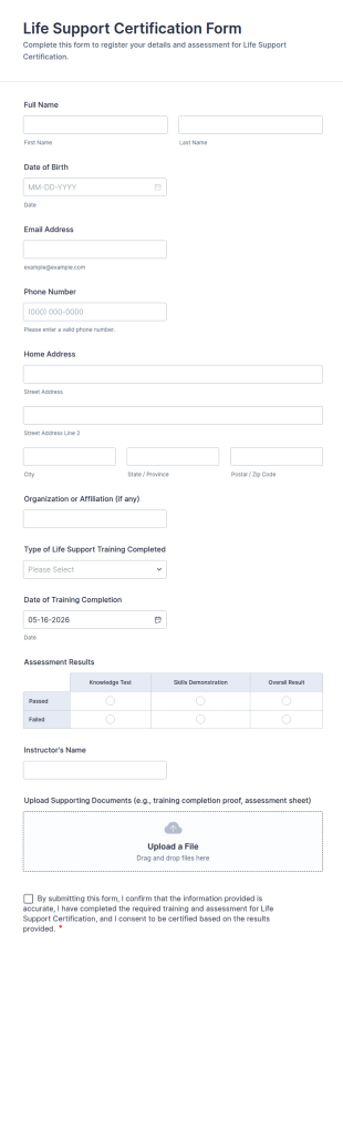 Life Support Certification Form Template