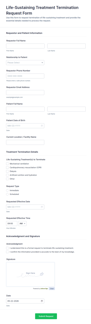Life Sustaining Treatment Termination Request Form Template