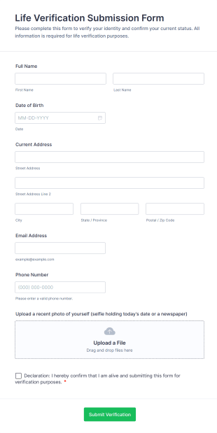Life Verification Submission Form Template