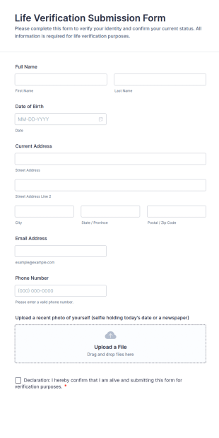 Life Verification Submission Form Template