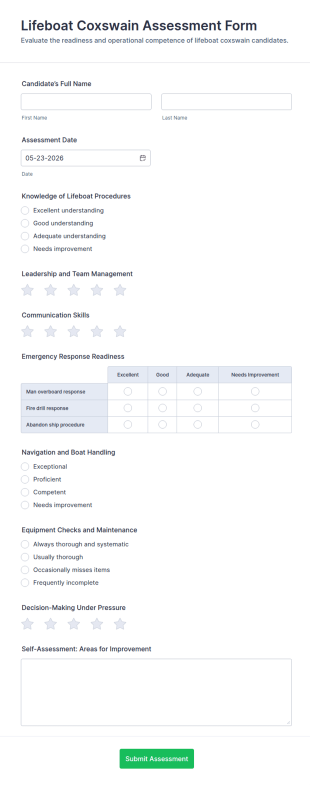 Lifeboat Coxswain Assessment Form Template