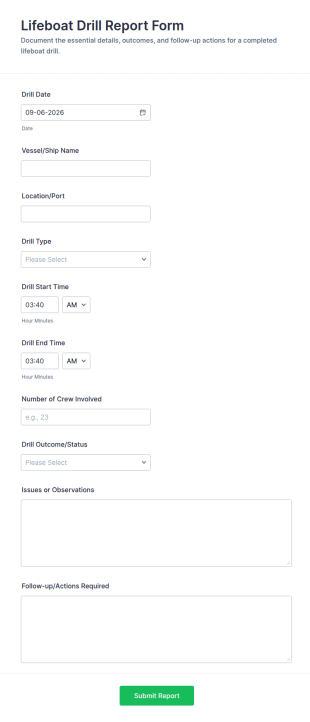 Lifeboat Drill Report Form Template