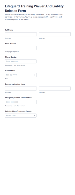 Lifeguard Training Waiver And Liability Release Form Template