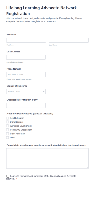 Lifelong Learning Advocate Network Registration Form Template