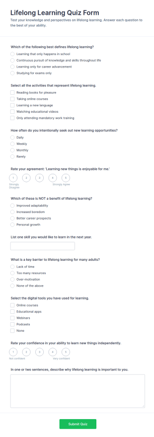 Lifelong Learning Quiz Form Template