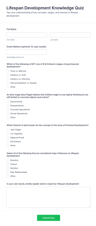 Lifespan Development Knowledge Quiz Form Template