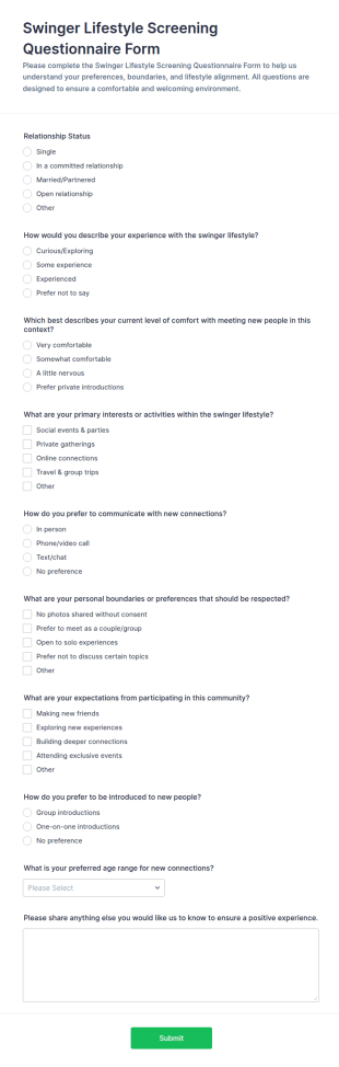Lifestyle Screening Questionnaire Form Template