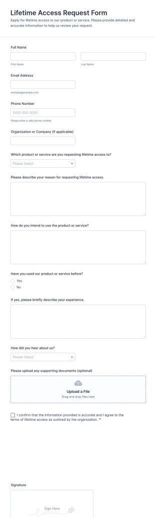 Lifetime Access Request Form Template
