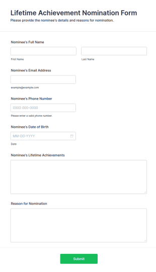 Lifetime Achievement Nomination Form Template