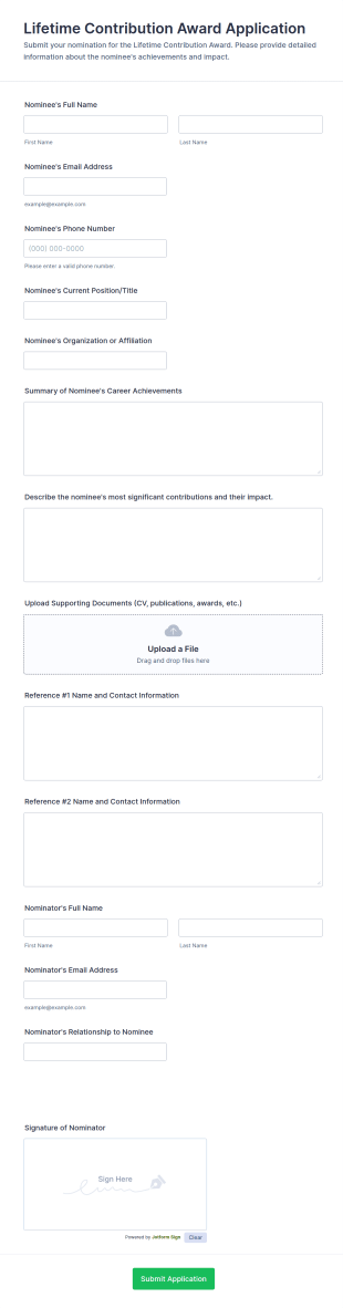 Lifetime Contribution Award Application Form Template