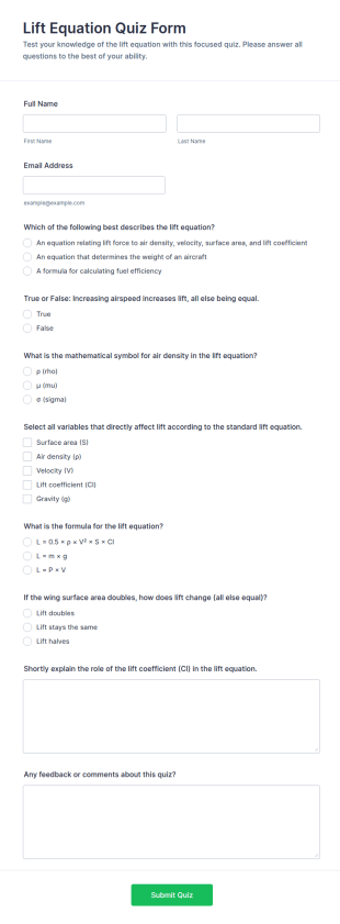 Lift Equation Quiz Form Template