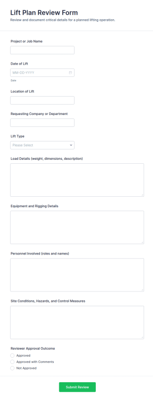 Lift Plan Review Form Template