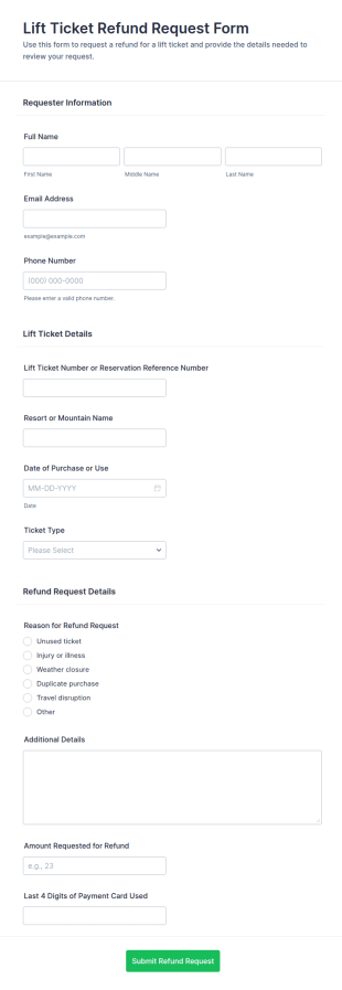 Lift Ticket Refund Request Form Template