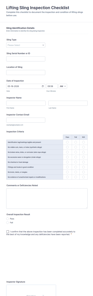 Lifting Sling Inspection Checklist Form Template