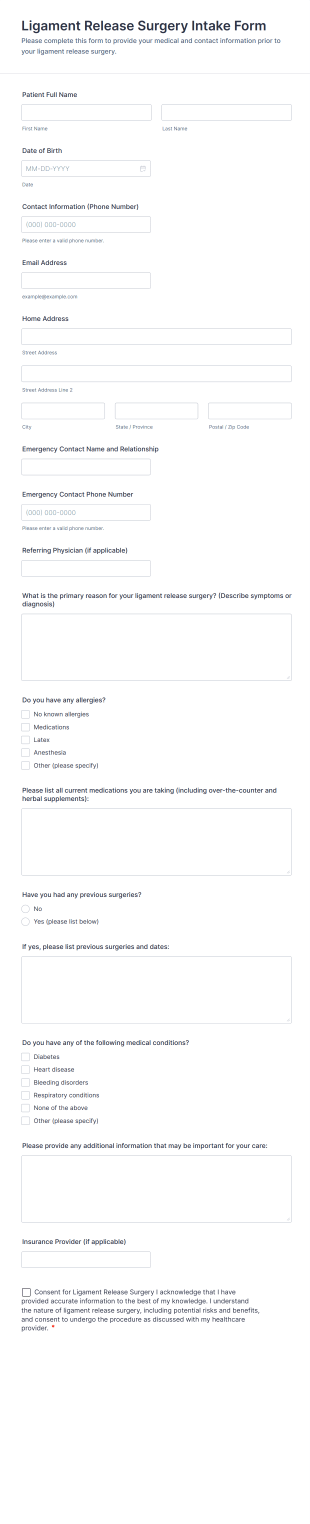 Ligament Release Surgery Intake Form Template