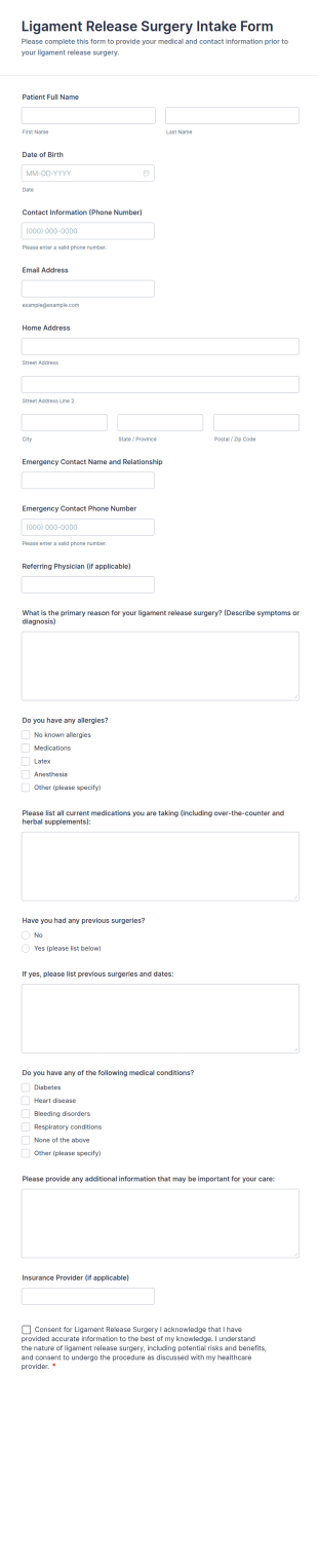 Ligament Release Surgery Intake Form Template