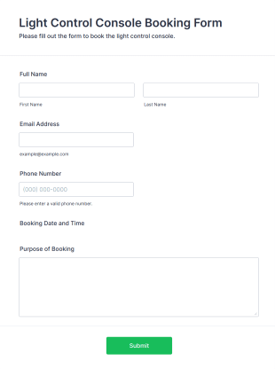 Light Control Console Booking Form Template