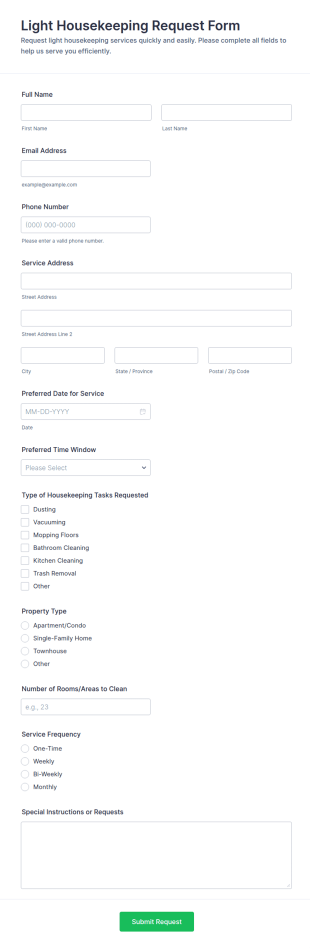 Light Housekeeping Request Form Template