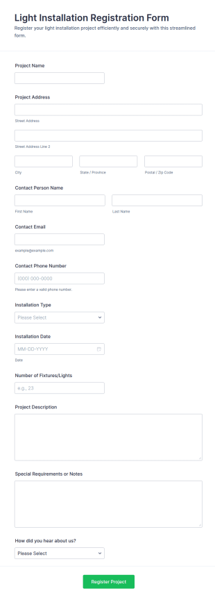 Light Installation Registration Form Template