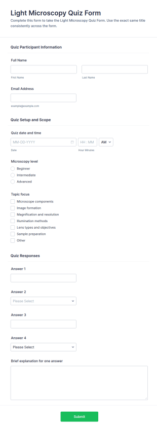 Light Microscopy Quiz Form Template