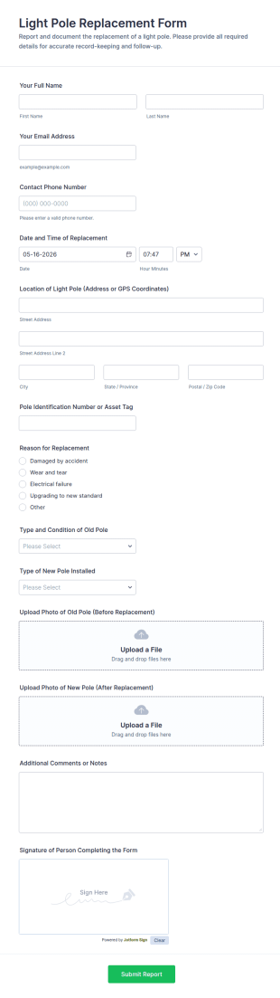 Light Pole Replacement Form Template