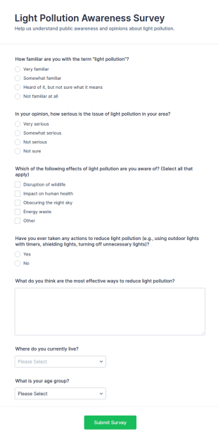 Light Pollution Awareness Survey Form Template