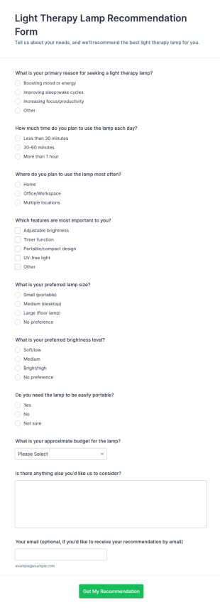 Light Therapy Lamp Recommendation Form Template