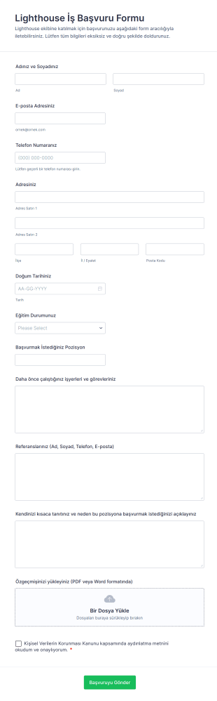 Lighthouse İş Başvuru Form Şablonu