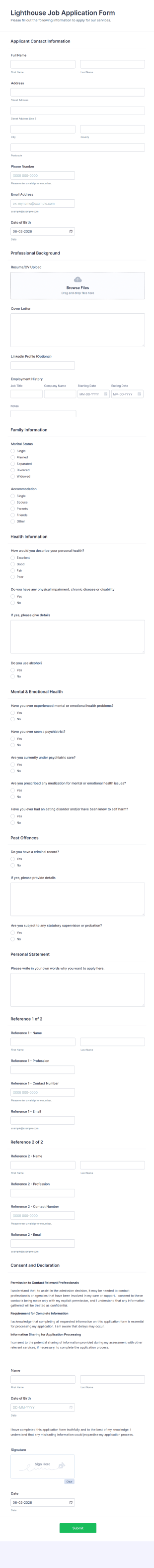 Lighthouse Job Application Form Template
